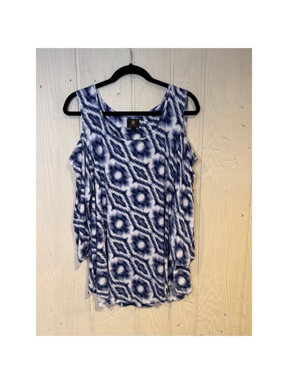 JM Collection Blue White Tie Dye Cold Shoulder Tee XL